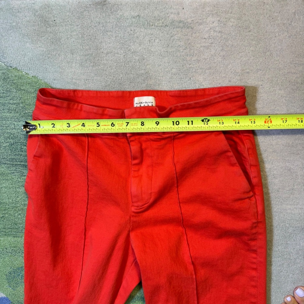Alice + Olivia Jeans Red High Rise Wide Leg Flare Pants Front Seam Detail - Picture 6 of 14